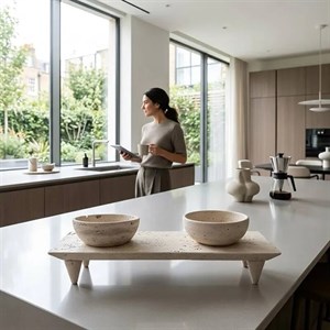 ست سینی مزه خوری سنگی تراورتن لوتوس کد45341