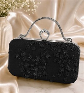 کیف مجلسی زنانه مدل بیانکا مشکی نقره ای