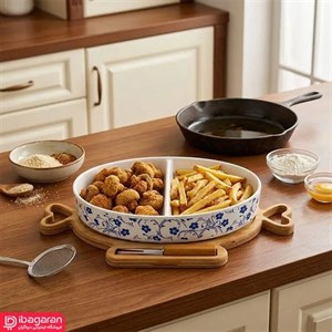 اردو خوری و رولت خوری  اردوخوری سرامیکی بیضی طرح شکوفه آبی 