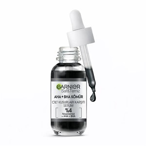 سرم پوست ضد لک و لایه بردار زغال AHA  BHA و نیاسینامید گارنیر Saf & Temiz AHA BHA KOMUR Liquid Anti blemish skin serum Garnier