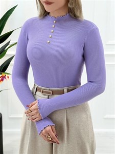گپ یقه چین جلو دکمه یاسی با سرآستین چین‌دار