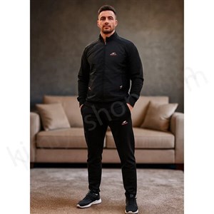 گرمکن و شلوار ماراتن استرج شمعی مردانه سایز بزرگ رنگ مشکی کد 211