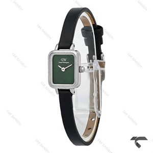 ساعت DW مستطیلی مینی سیلور صفحه سبز مهندسی بند چرمی DW-10708-L