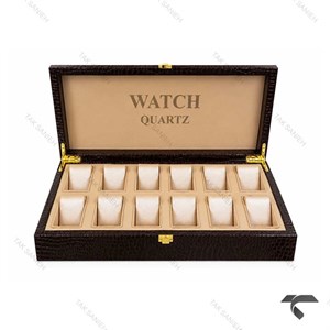 باکس ساعت 12 تایی چرمی قهوه ای سوخته Watches-Box-12-10775-U