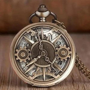 ساعت جیبی کوارتز برنزی طرح چرخ دنده توخالی استیم‌پانک