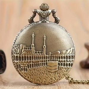 ساعت جیبی آویز برنزی طرح قلعه مربعی حکاکی شده کوارتز