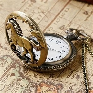 ساعت جیبی برنزی طرح اسب توخالی کوارتز