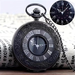 ساعت جیبی آویزی وینتیج با اعداد رومی (کوارتز) مدل گردن‌آویز