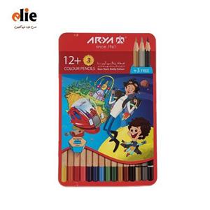 مداد رنگی جعبه فلزی  3+12 رنگ آریا طرح کشتی