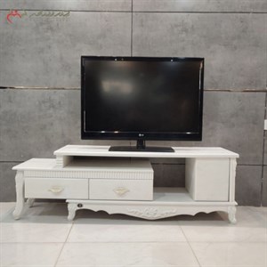میز تلویزیون چوبی کلاسیک سفید لاکچری