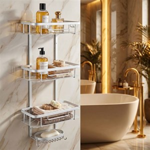 قفسه نظم دهنده حمام آلومینیومی سه طبقه صفحه ای کد 1232 مبلمان آپادانا apadana مدل 626107