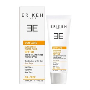 فلوئید ضد آفتاب رنگی اریکه SPF50 پوست مختلط و چرب گلد بژ ۵۰ میلی‌لیتر