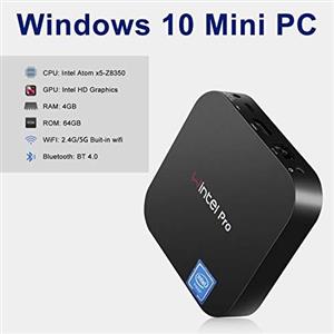 Mini PC Intel x5 Z8350 HD Graphics Fanless Desktop Computer Windows 10 Pro 64 bit 4GB 64GB Storage 4KHD Dual Band WiFi AC Bluetooth 4.2 