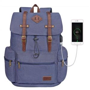 Modoker Canvas Leather Laptop Backpack Vintage Computer Bookbag with USB Charging Port, Travel Backpack College School Bag for Men Women Vegan Rucksack Daypack Fits 15.6 Inch Notebook