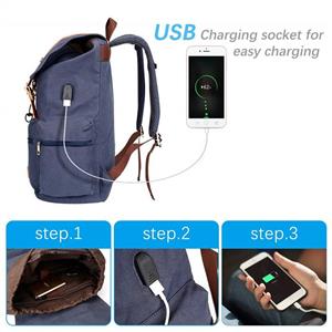 Modoker Canvas Leather Laptop Backpack Vintage Computer Bookbag with USB Charging Port, Travel Backpack College School Bag for Men Women Vegan Rucksack Daypack Fits 15.6 Inch Notebook