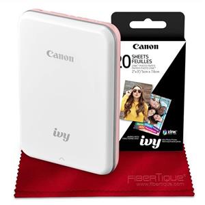 Canon Ivy Mini Mobile Photo Printer Rose Gold with 2 x 3 Zink Paper and Microfiber Cloth 