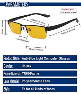 DUCO Optiks Computer Gaming Glasses Anti Blue Light 100% UV Protection Amber Lens GX090 Yellow Lens 
