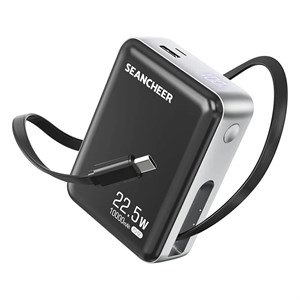 پاوربانک ظرفیت 10000 میلی‌آمپر ساعت با توان 22.5 وات و کابل USB-C جمع‌شونده برند SEANCHEER مدل 7L