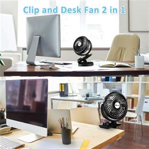 Hpory USB Clip On Fan for Baby Stroller Rechargeable Portable Desk 2 in 1 Mini with 4400mAh Battery Powered Office Camping or Outdoor Activities 