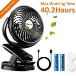Hpory USB Clip On Fan for Baby Stroller Rechargeable Portable Desk Fan 2 in 1 Mini Fan with 4400mAh Battery Powered Fan for Office, Camping or Outdoor Activities