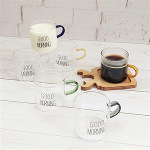 قهوه خوری پیرکس دسته رنگی good morning وارداتی