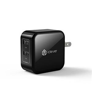 iClever BoostCube 4.8A 24W Dual USB AC Power Adapter with SmartID Technology & Foldable Plug for iPhone 6S 6S+, 6 6Plus, iPad Pro / Air Mini, Samsung Galaxy S6, S6 Edge, Nexus, HTC M9 and More, Black 