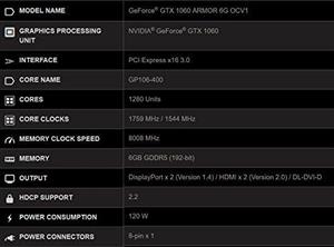 کارت گرافیک مدل MSI Gforce GTX 1060 OCV2 6G (با گارانتی گرین) MSI GAMING GeForce GTX 1060 6GB GDRR5 192-bit HDCP Support DirectX 12 Dual Fan VR Ready OC Graphics Card (GTX 1060 ARMOR 6G OCV1) (Renewed)