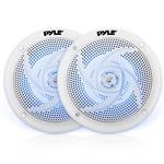 Pyle Marine Speakers - 4 Inch 2 Way Waterproof and Weather Resistant Outdoor Audio Stereo Sound System with LED Lights, 100 Watt Power and Low Profile Slim Style - 1 Pair - PLMRS43WL (White)