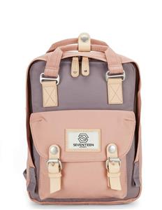 SEVENTEEN LONDON - Marylebone Classic Unisex Waterproof Backpack for College School Travel Luggage Bag - 10.9" Padded Tablet Sleeve (Pink with Gray, Mini) 