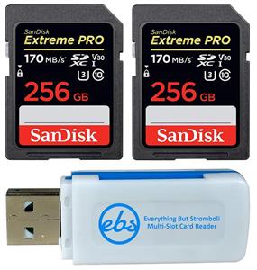 SanDisk 256GB SDXC Extreme Pro Memory Card Bundle Two Pack (SDSDXXY-256G-GN4IN) 4K V30 UHS-I Class 10 Plus (1) Everything But Stromboli (TM) Combo Reader 