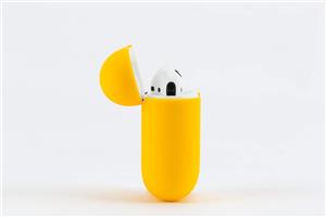 Protective Airpods Case [Front LED Visible][Supports Wireless Charging][Made of 2 Pcs] Shock Proof Soft Skin for Airpods Charging Case 1&2 (Yellow) 