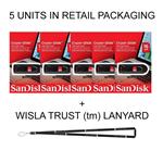 SanDisk Cruzer Glide 16GB (5 pack) SDCZ60-016G USB 2.0 Flash Drive Jump Drive Pen Drive SDCZ60 - Five Pack IN RETAIL PACKAGING! + Wisla Trust (TM) Lanyard