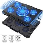 Wsky Laptop Cooler, Ultra Slim 12''-18'' inch Laptop Cooling Pad with 5 Quiet Fans and Blue LED Light, Dual 2 USB 2.0 Ports, Adjustable Mount Stand Height Angle