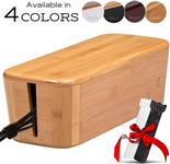 TEYGA Bamboo Cable Management Box - Stylish Cord Organizer Box Hides Power Strip and Keeps Cords Untangled - Surge Protector Cover Keeps Children Safe - TV Cord Box for Home and Office