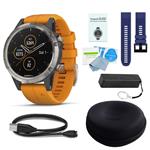 WhoIsCamera Garmin Fenix 5 Plus Sapphire Titanium w/Solar Flare Orange Band & Dark Blue Band Deluxe Bundle