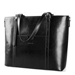 Women 15.6" Laptop Genuine Leather Shoulder Bag Work Handbag Satchel Carry-on Tote Bag in Trolley Handle by Enmain