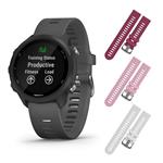 Garmin Forerunner 245 GPS Running Smartwatch with Included Wearable4U 3 Straps Bundle (Berry 010-02120-01, Black/Pink/Teal)