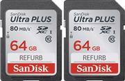 SanDisk Ultra Plus 64GB SDXC Card UHS-I Class 10 80MB/s SDSDUNC-064G-GN6IN 2-Pack (Certified Refurbished)