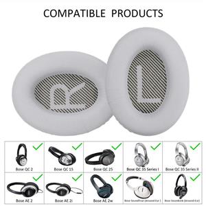 YOCOWOCO Cushions Bose Replacement Ear Pads Kit- Ear Cups for QuietComfort 2 15 25 35 QC2 QC15 QC25 QC35, AE2,AE2i, AE2w, SoundTrue, SoundLink(Around-Ear) Headphones, Silver 
