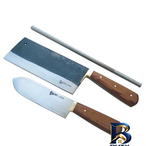 سرویس چاقو آشپزخانه 3 پارچه با تیغه فولادی و دسته چوبی الماس زنجان مدل قصابی کد g-01 اصل