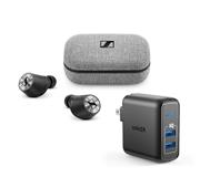 Sennheiser Momentum True Wireless Bluetooth Earbuds Bundle with 2-Port USB Wall Charger Fingertip Touch Control 