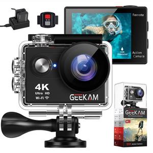 GeeKam Action Camera 4K WiFi Ultra HD Underwater 30M Waterproof 170° Wide Angle Lens Sports Camcorder with Remote Control 2 Rechargeable Batteries and Mounting Accessories Kit 