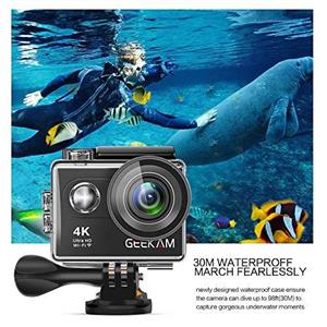 GeeKam Action Camera 4K WiFi Ultra HD Underwater 30M Waterproof 170° Wide Angle Lens Sports Camcorder with Remote Control 2 Rechargeable Batteries and Mounting Accessories Kit 