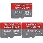 Sandisk Ultra Plus 64GB MicroSDXC UHS-I Card 100MB/s Class 10 3-Pack (Certified Refurbished)