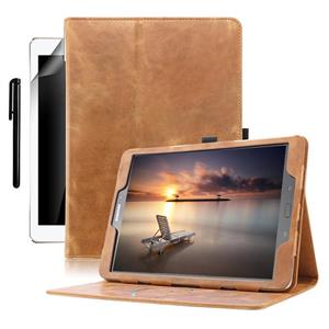 Galaxy Tab S3 9.7 Case, BoriYuan Genuine Leather Multiple Viewing Angles Stand Folio Flip Cover with Auto Sleep/Wake Feature and Pen Holder for Galaxy Tab S3 Tablet(9.7 inch), Brown 