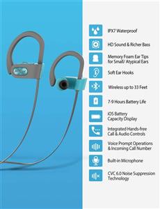(Mpow Flame Bluetooth Headphones Waterproof IPX7, Wireless Earbuds Sport, Richer Bass HiFi Stereo in-Ear Earphones w/Case, 7-9 Hrs Playback, Noise Cancelling Microphone (Comfy & Fast Pairing 