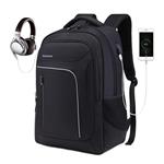 Xnuoyo Travel Laptop Backpack, Water-Resistant Business Bags with USB Charging Port & Headphone Hole School Book Bags for College Students Men & Women Outdoor Sports Fits 12-17 Inch Laptop-Black