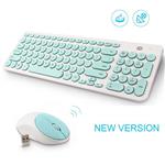 Wireless Keyboard and Mouse Combo, FD iK6630 2.4GHz Cordless Cute Round Key Set Smart Power-Saving Whisper-Quiet Slim Combo for Laptop, Computer,TV and Mac (Mint Green & White)