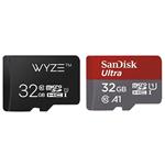 Wyze Labs Expandable Storage 32GB MicroSDHC Card Class 10 & SanDisk Ultra 32GB microSDHC UHS-I card with Adapter - 98MB/s U1 A1 - SDSQUAR-032G-GN6MA