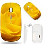 Wireless Mouse 2.4G White Base Travel Wireless Mice with USB Receiver, Noiseless and Silent Click with 1000 DPI for Notebook pc Laptop Computer MacBook Image of Rose Nature Flower Yellow Fresh Floral